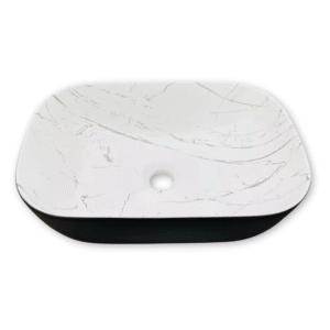 Lavamanos rectangular negro marmolizado en cerámica sobreponer para baños de lujo