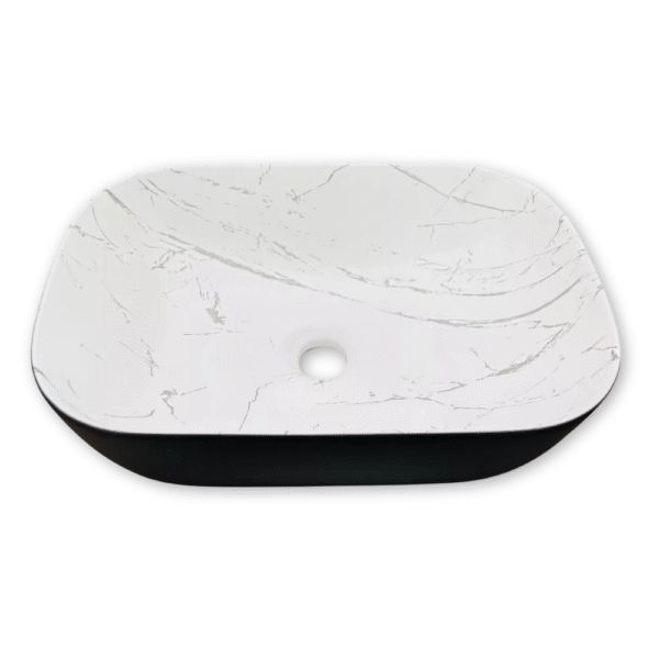 Lavamanos rectangular negro marmolizado en cerámica sobreponer para baños de lujo