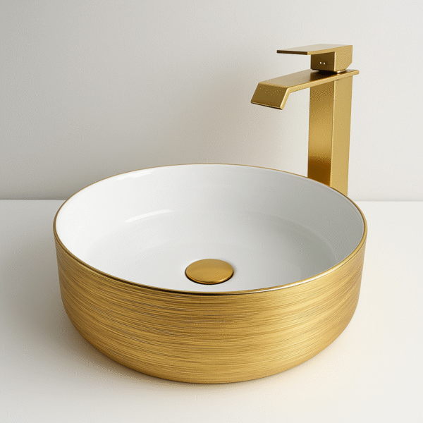 Lavamanos Blanco con Dorado – Diseño Moderno en Cerámica - Image 4
