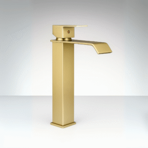 Grifería alta oro cepillado monocontrol para lavamanos elegante