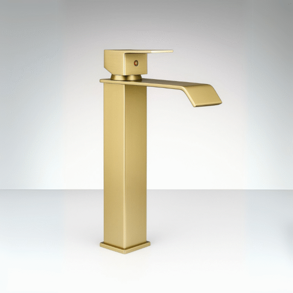 Grifería alta oro cepillado monocontrol para lavamanos elegante