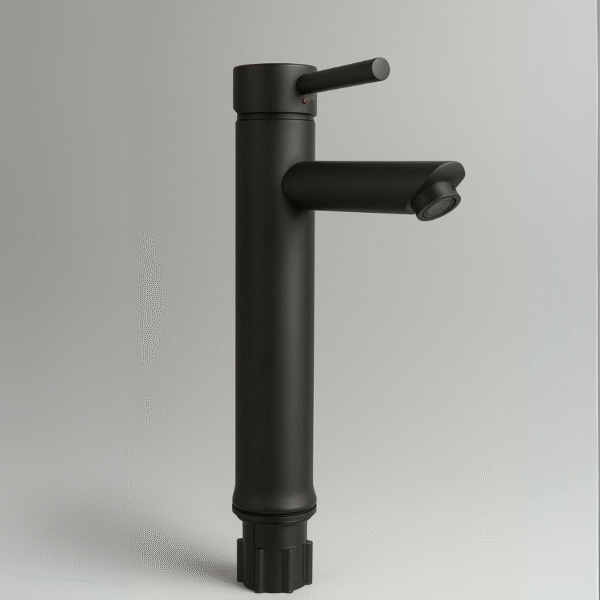 Grifería alta monocontrol negra mate con cuello recto para lavamanos
