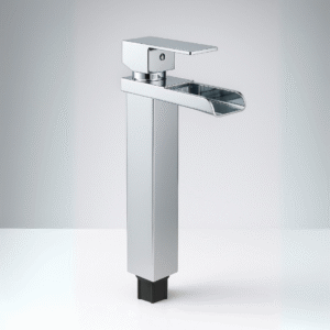 Grifería alta cascada cromada monocontrol para lavamanos moderno