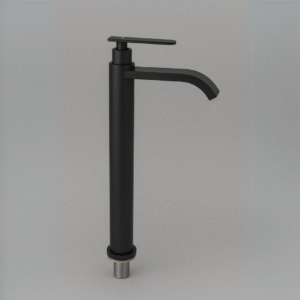 Grifería alta agua fría negro mate con cuello curvo para lavamanos moderno