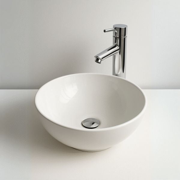 Lavamanos Redondo Alto Blanco en Cerámica – Diseño Moderno - Image 4